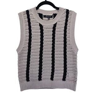 Strut & Bolt Womens Striped Crochet Knit Sweater Vest Tan Black Large Preppy
